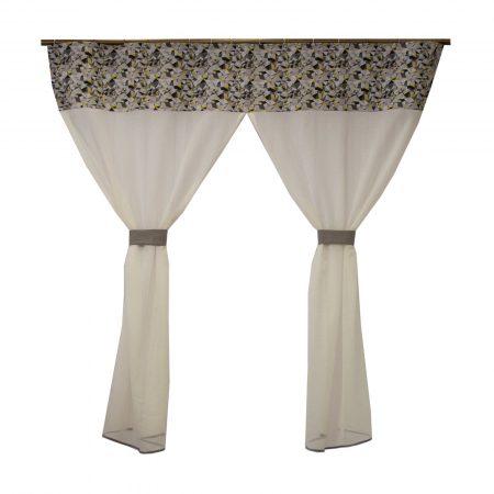 Perdele bucatarie - Perdea Velaria din in ivoire cu model geometric, 165x175 cm