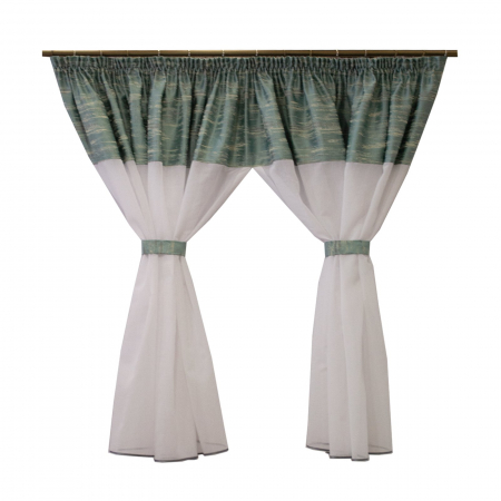 Perdele moderne - Perdea Velaria de bucatarie din in alb cu jacard turcoaz, 350x165 cm