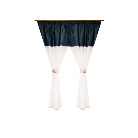 Perdele bucatarie - Perdea Velaria bamboo alb si asos albastru petrol, 230x143 cm