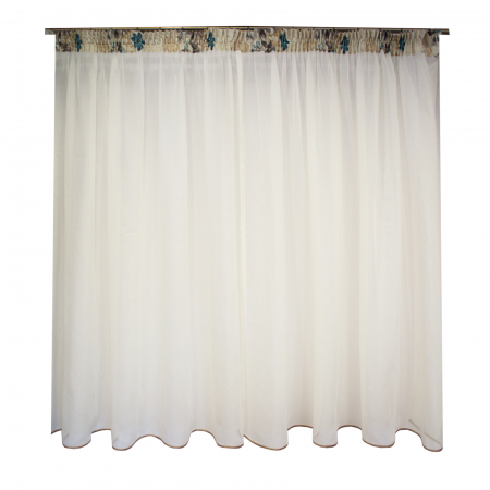Perdea Velaria de bucatarie voal unt cu flori turcoaz, 400 x 150 cm [1]
