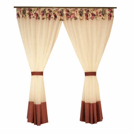 Perdea Velaria de bucatarie in cu bata florala si bordura roz, 310x155 cm [0]