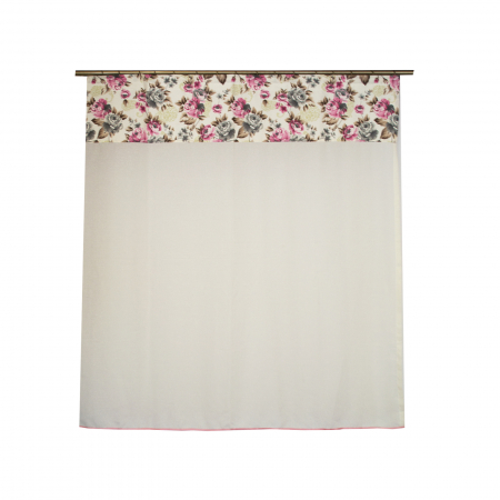 Perdele bucatarie - Perdea Velaria in ivoire cu flori roz/gri, 90x140 cm