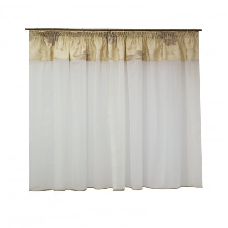 Perdele bucatarie - Perdea Velaria de bucatarie in alb cu flori crem, 280x175