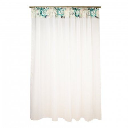 Perdele - Perdea Velaria de bucatarie alba cu flori turcoaz, 240x205 cm