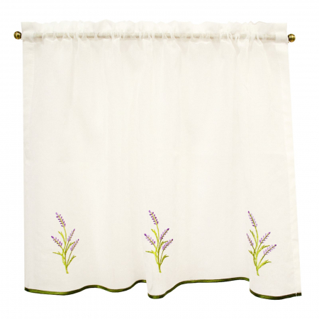 Perdele bucatarie - Perdeluta Velaria alba cu lavanda, 90x50 cm