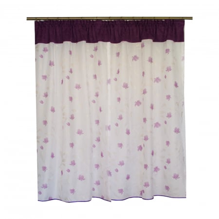 Perdea Velaria de bucatarie, voal alb cu flori mov, 170x150 cm [3]