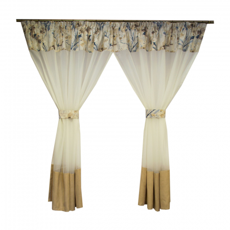 Perdea Velaria de bucatarie voal unt cu bordura crem, 285x165 cm [0]