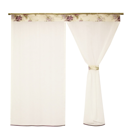 Perdea Velaria din in ivoire cu flori lila, 135x155 cm [1]