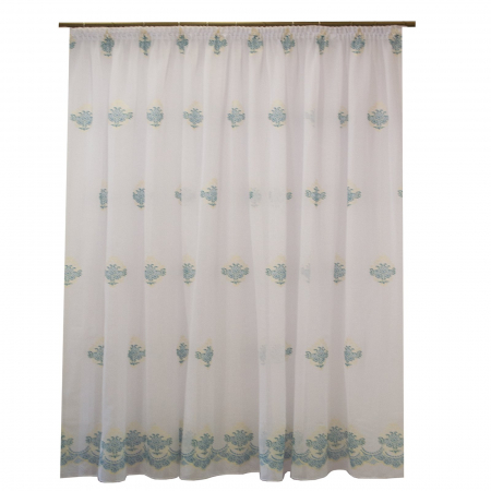 Perdele de lux - Perdea Velaria Heritage alb cu turcoaz, 300x250