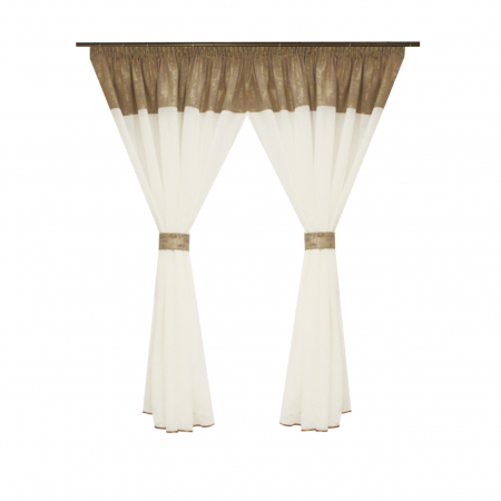 Perdele bucatarie - Perdea Velaria voal ivoire si asos bej, 300x155 cm