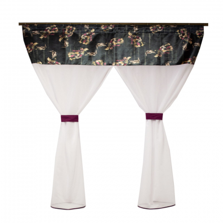 Perdele bucatarie - Perdea Velaria in alb cu tafta colorata, 130x170 cm