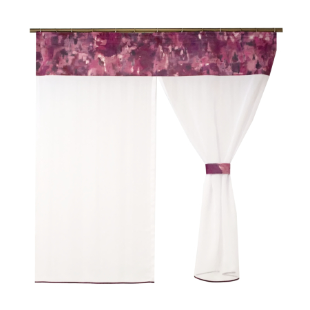 Perdea Velaria in alb cu catifea mov, 130x150 cm [1]