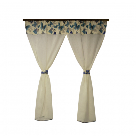 Perdele bucatarie - Perdea Velaria in ivory creponat si fluturi albastri, 150x150 cm