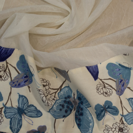 Perdea Velaria in ivory creponat si fluturi albastri, 150x150 cm [2]