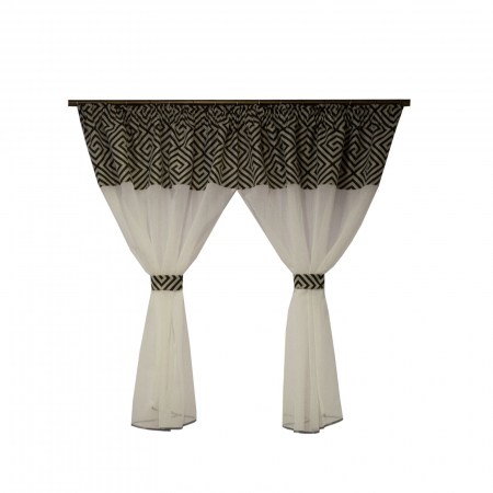 Perdele bucatarie - Perdea Velaria in ivoire cu model gri, 250x145