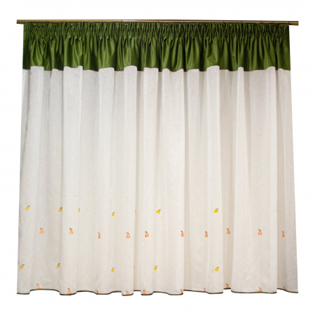 Perdele bucatarie - Perdea Velaria in alb cu fructe, 340x145 cm
