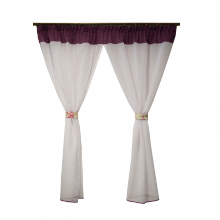 Perdele bucatarie - Perdea Velaria in ivory cu milas mov, 180x165 cm