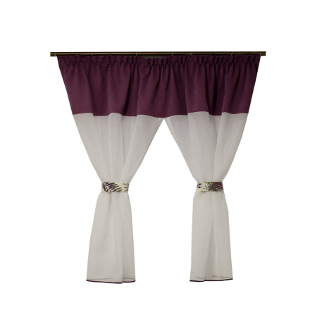 Perdele bucatarie - Perdea Velaria in alb cu milas lila, 160x145 cm