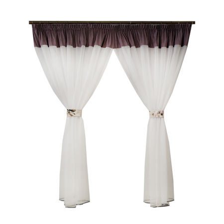 Perdele bucatarie - Perdea Velaria in alb cu suet lila, 380x165 cm