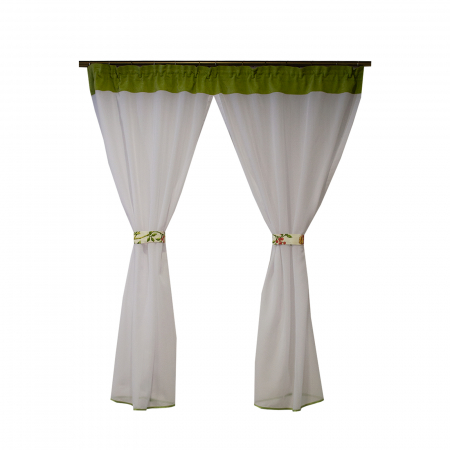 Perdele bucatarie - Perdea Velaria voal alb si verde brotacel, 140x160 cm