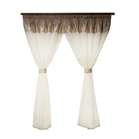 Perdele bucatarie - Perdea Velaria in alb cu tafta satinata roz pal, 300x140 cm