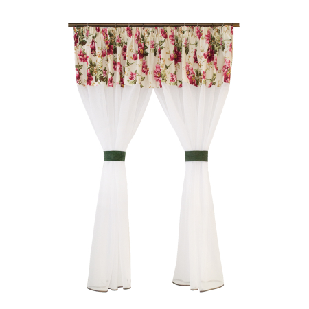 Perdele - Perdea Velaria in alb si flori burgundy, 285x160 cm