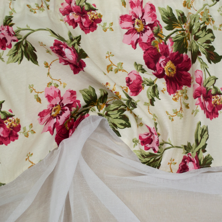 Perdea Velaria in alb si flori burgundy, 285x160 cm [3]