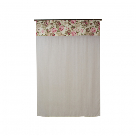 Perdele bucatarie - Perdea Velaria in alb si  trandafiri roz, 100x150 cm
