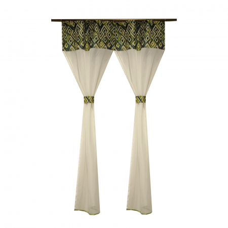 Perdele bucatarie - Perdea Velaria  voal crep ivoire si romburi verzi,130x160 cm
