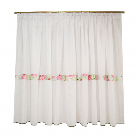 Perdele bucatarie - Perdea Velaria in alb cu imprimeu floral, 190x155 cm