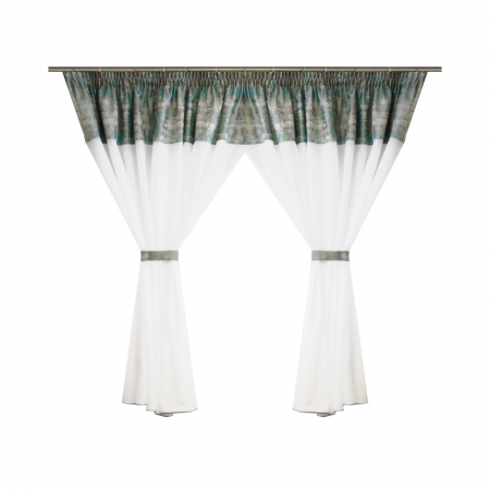 Perdele bucatarie - Perdea Velaria in easy alb cu turcoaz, 450x150 cm