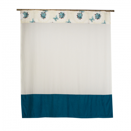 Perdele moderne - Perdea Velaria in ivoire cu flori turcoaz, 160x160 cm