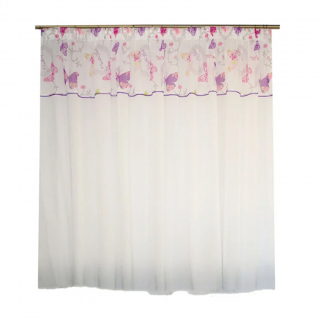 Perdele bucatarie - Perdea Velaria in cu fluturi mov, 230x145 cm