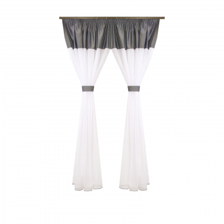 Perdele bucatarie - Perdea Velaria in hard alb si tafta gri, 160x180 cm