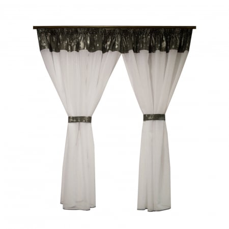 Perdele bucatarie - Perdea Velaria voal alb cu patina gri, 180x175 cm