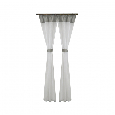 Perdele bucatarie - Perdea Velaria in hard alb si tafta gri, 280x187 cm