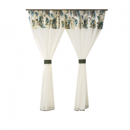 Perdele bucatarie - Perdea Velaria voal ivoire cu flori turcoaz, 250x165 cm