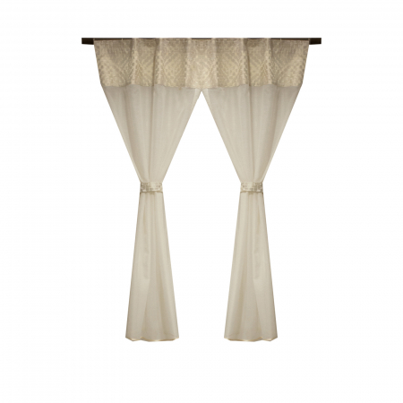 Perdele bucatarie - Perdea Velaria ploita alba si tafta crem, 180x150 cm