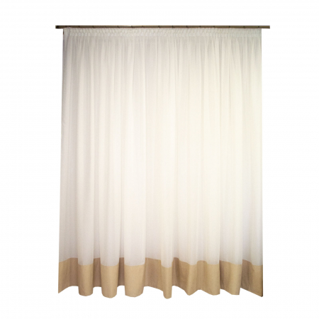 Perdele bucatarie - Perdea Velaria ploita ivoire cu bordura bej, 420x155 cm