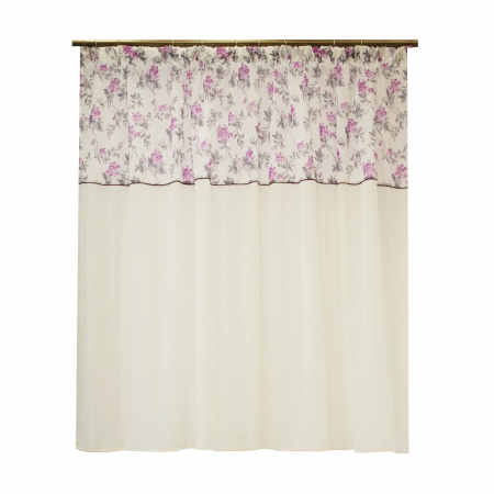 Perdele unicat - Perdea Velaria in ivoire cu flori mov, 125x150 cm