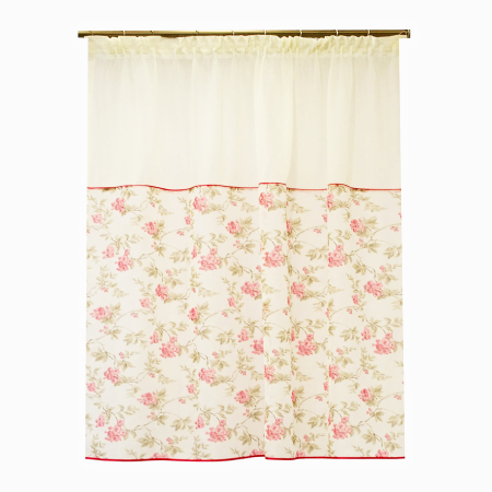 Perdele Outlet - Perdea Velaria in ivoire cu flori rosii, 140x155 cm