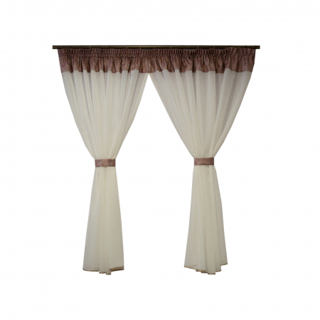 Perdele bucatarie - Perdea Velaria in ivoire cu tafta roz, 370x160 cm