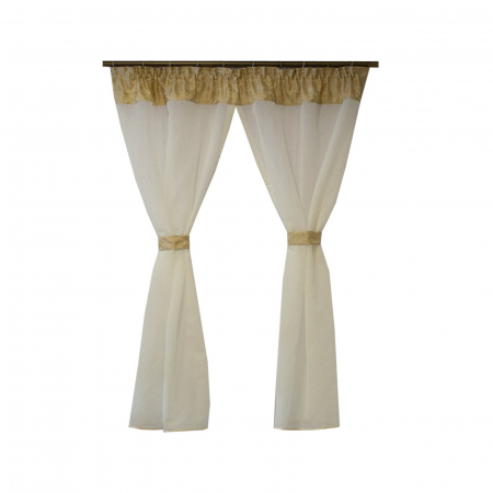Perdele bucatarie - Perdea Velaria in ivoire cu baroc auriu, 145x165 cm
