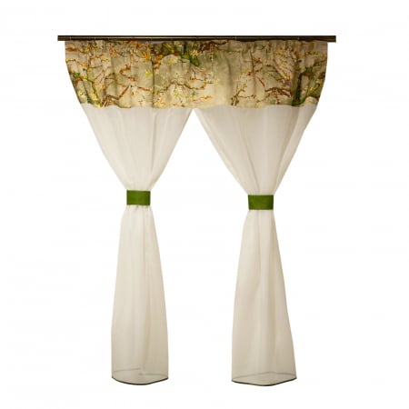 Perdele bucatarie - Perdea Velaria voal ivoire cu flori, 140x162cm
