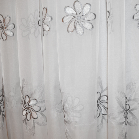 Perdea Velaria voal alb cu flori gri, 500x250 cm [1]