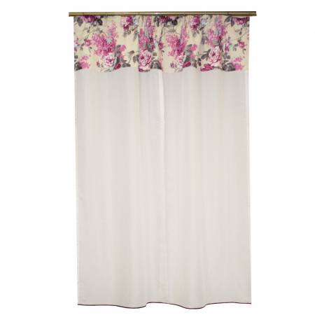 Perdea Velaria in alb cu flori mov si esarfe, 150x170 cm [1]
