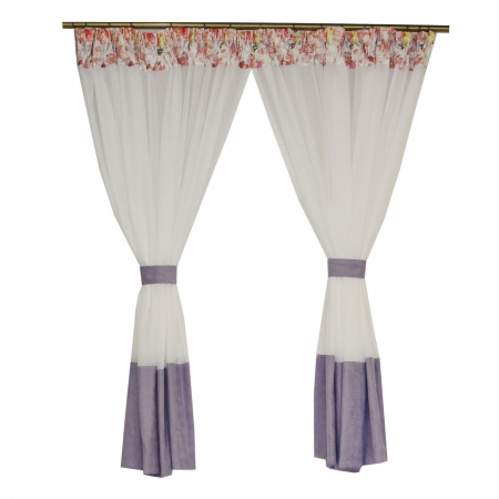 Perdele bucatarie - Perdea Velaria ivoire cu mov, 400x145 cm