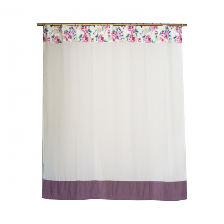 Perdele moderne - Perdea Velaria in cu flori si bordura mov, 190x150 cm