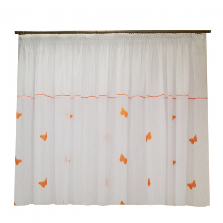 Perdele - Perdea Velaria alba cu fluturi portocalii, 420x145 cm