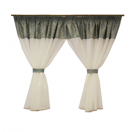 Perdele bucatarie - Perdea Velaria alba de bucatarie cu tafta turcoaz, 260x165 cm